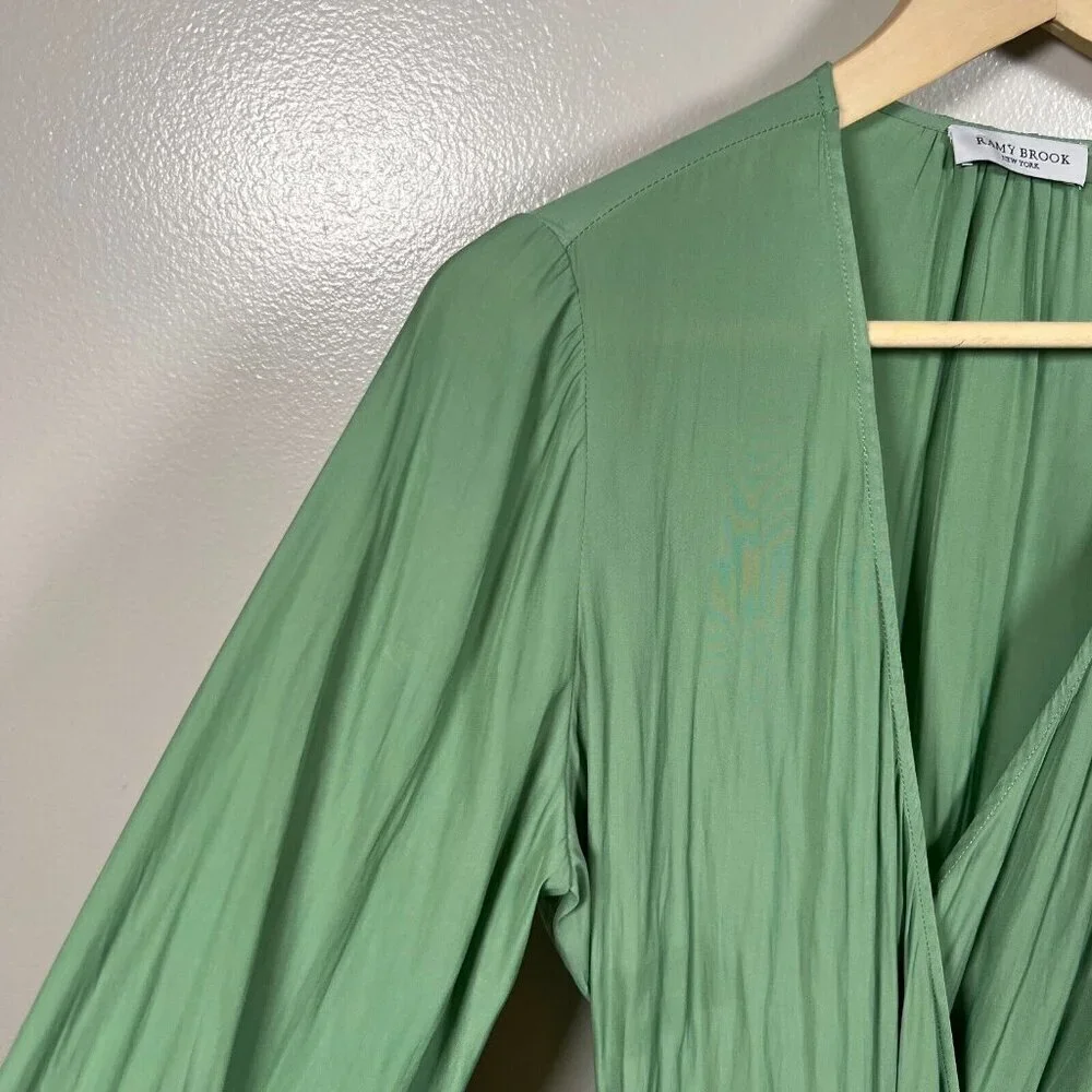 Ramy Brook Mini Wrap Dress Size Small Green Long Sleeve Vacation Brunch Resort
